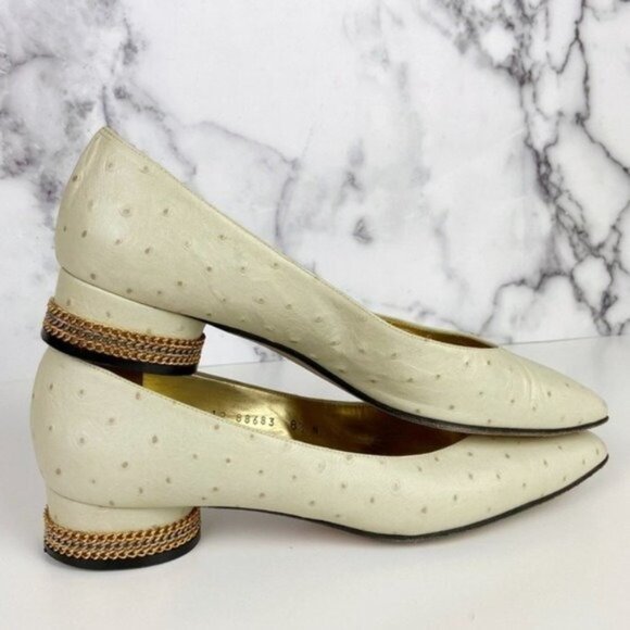 Vintage 80's Mint Green Leather Chain Wrapped Heels - Picture 11 of 13